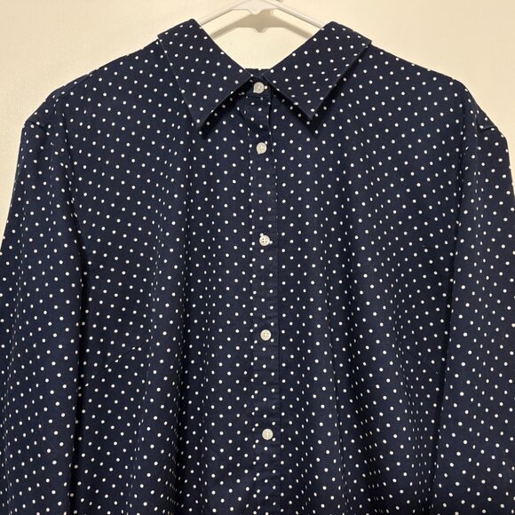 Ralph Lauren CHAPS Women's Plus Navy Polka Dot No Iron Button-Front Shirt Top 3X - Picture 2 of 9